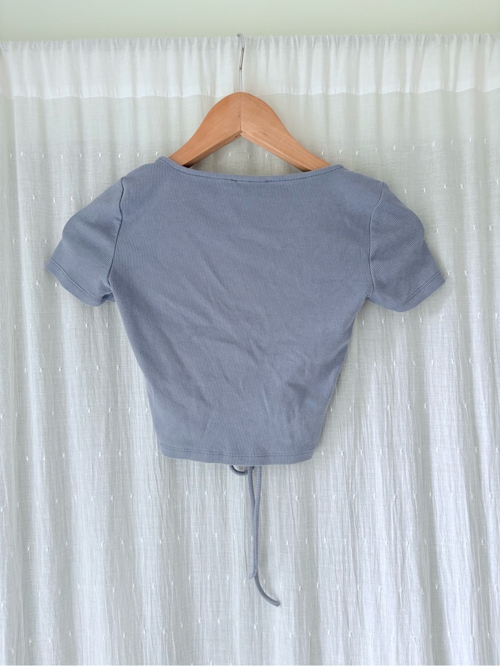 Zara Light Blue Ruched Drawstring Crop Top - Picture 3 of 3